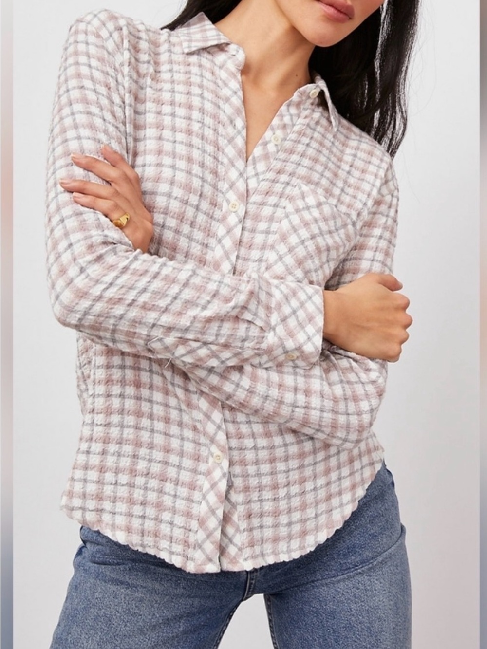 Rails Brady Plaid Button-Down Textured Shirt Large